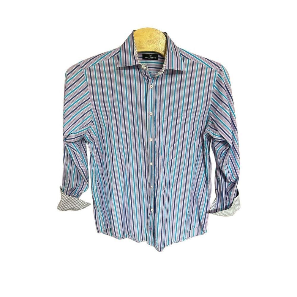 Bugatchi Uomo Extra Large (XL) Lavender and Blue Striped Button Flip Cuff